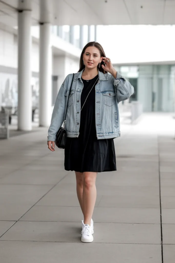 Denim Jacket with Black Dress