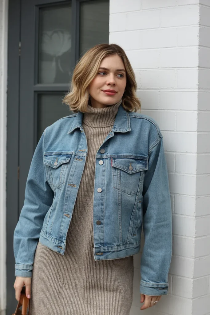 Denim Jacket with Knit Dress