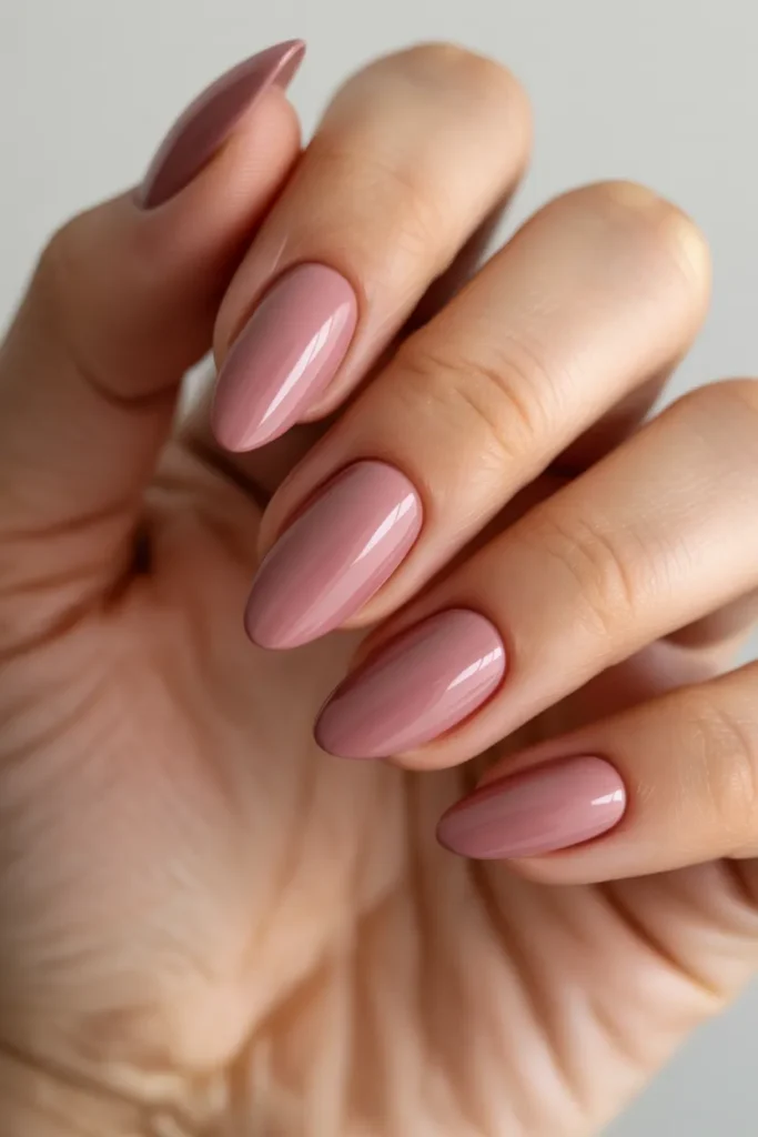Dusty Rose Almond Nails With Matte Finish