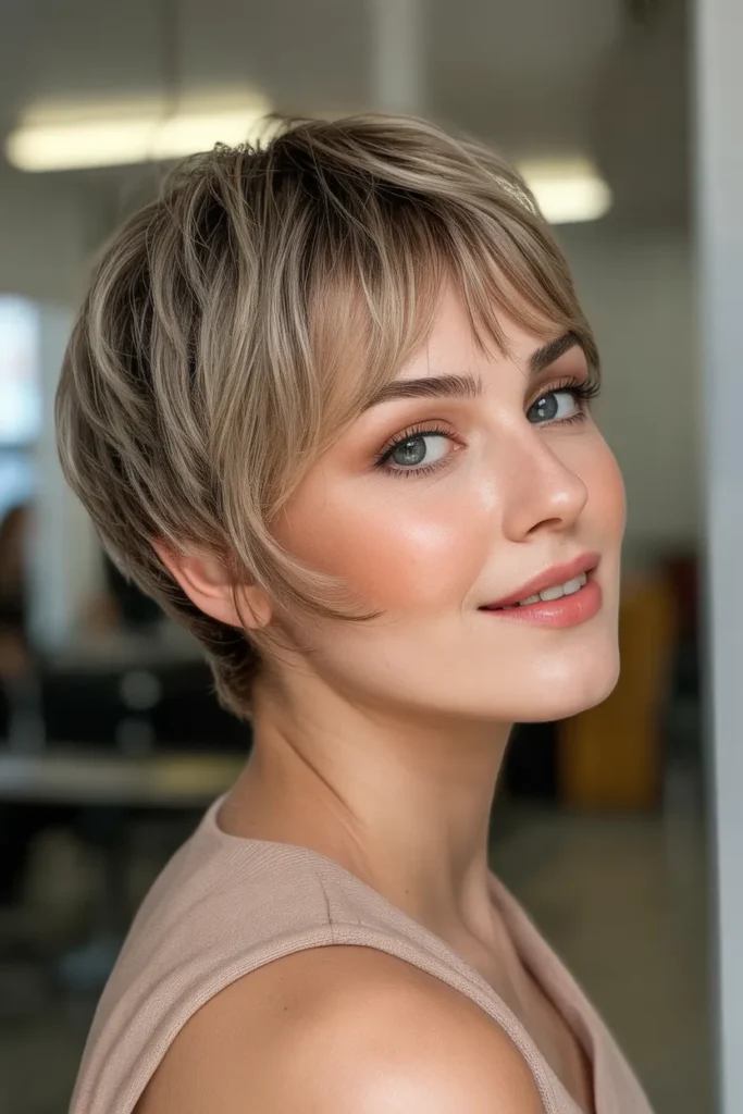 Feminine Pixie with Soft Fringe