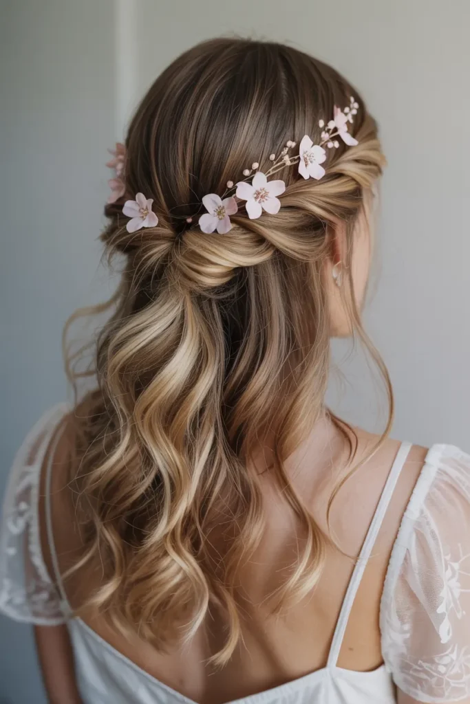 Floral Half Up Hairstyle with Soft Texture