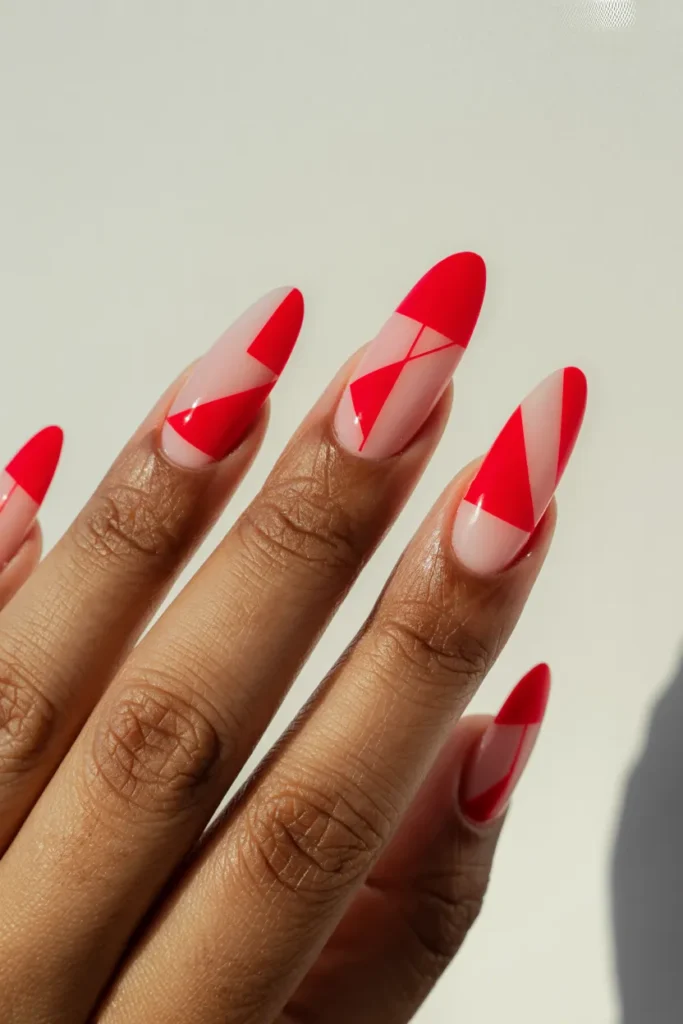 Geometric Red Nail Designs for a Contemporary Touch