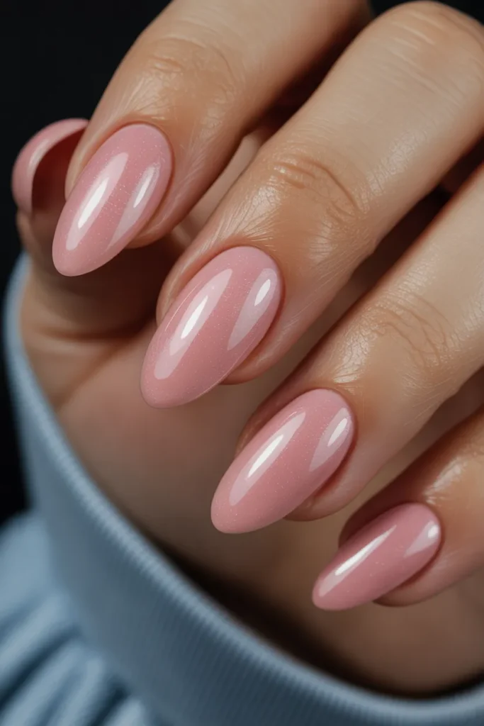Glazed Pink Almond Nails