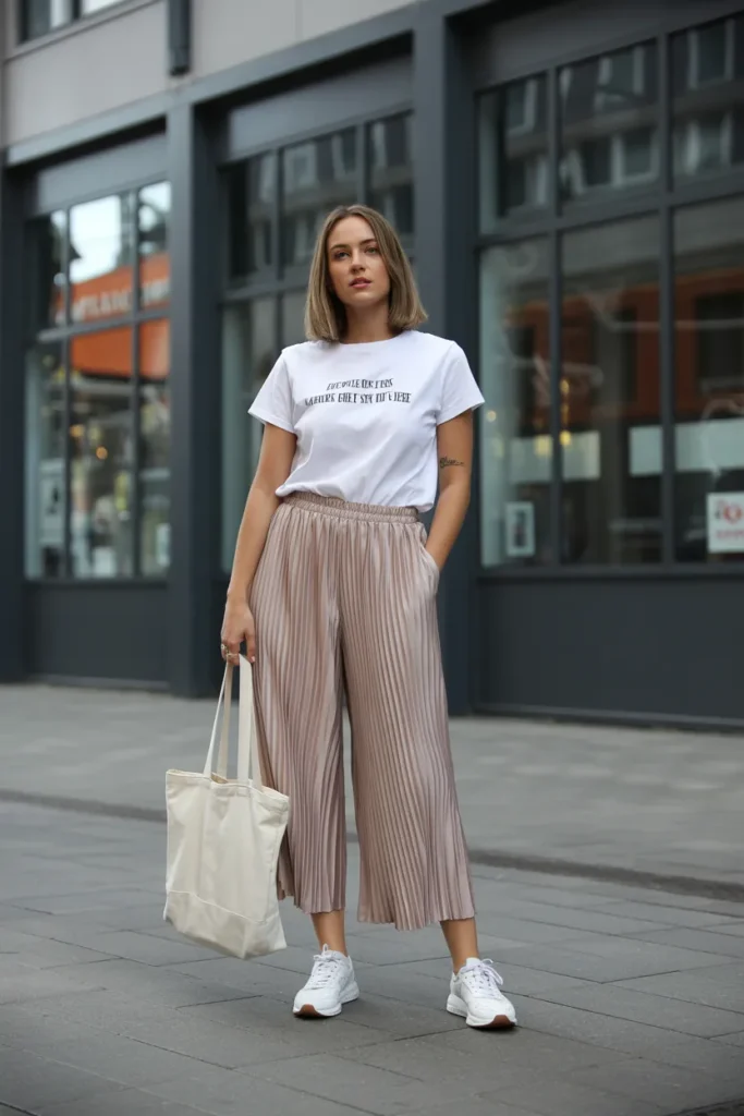  Graphic Tee with Pleated Culottes