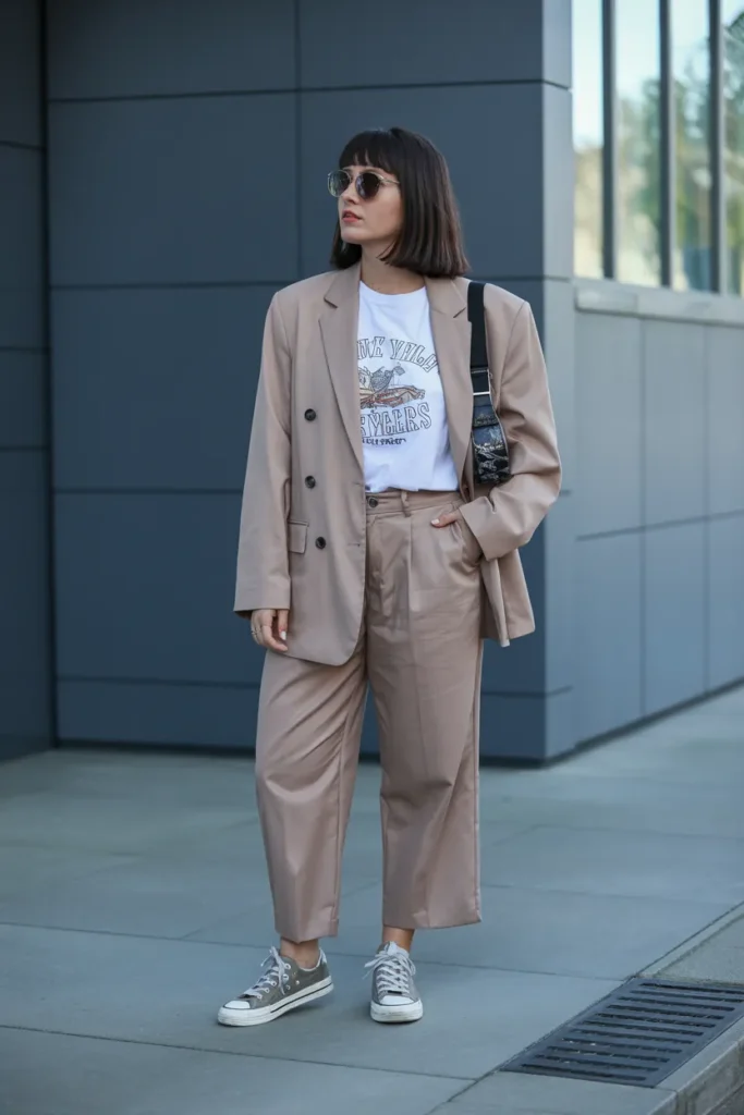 Graphic Tee with Relaxed Fit Blazer