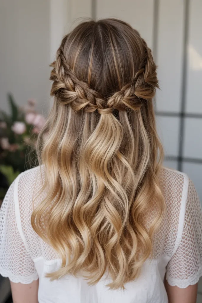 Half Up with Braided Sides and Waves