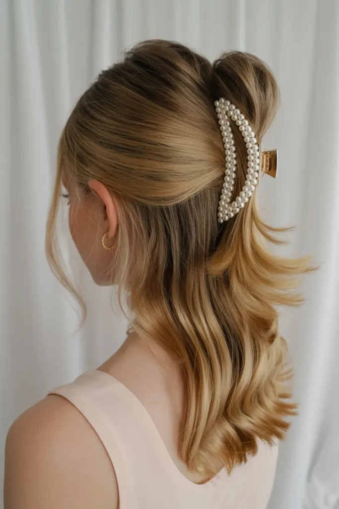 Half Up with Pearl-Encrusted Clip