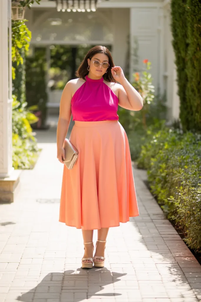 Halter Neck Top with A-Line Midi Skirt
