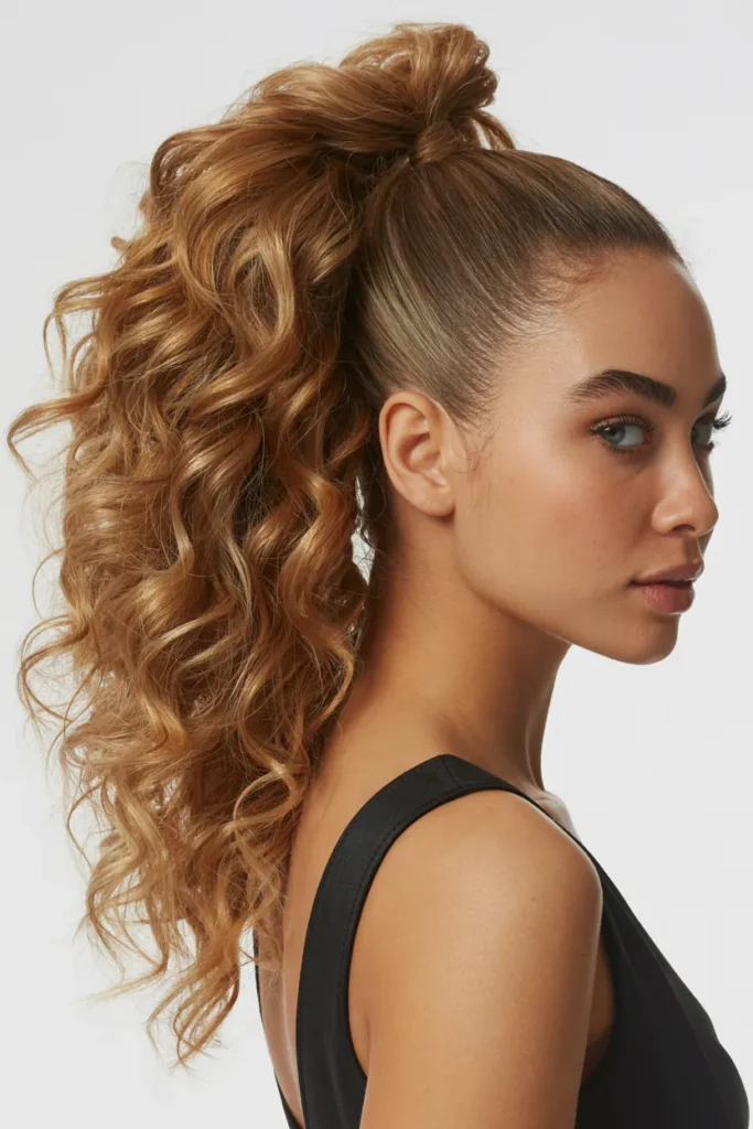 High Curly Ponytail with Volume