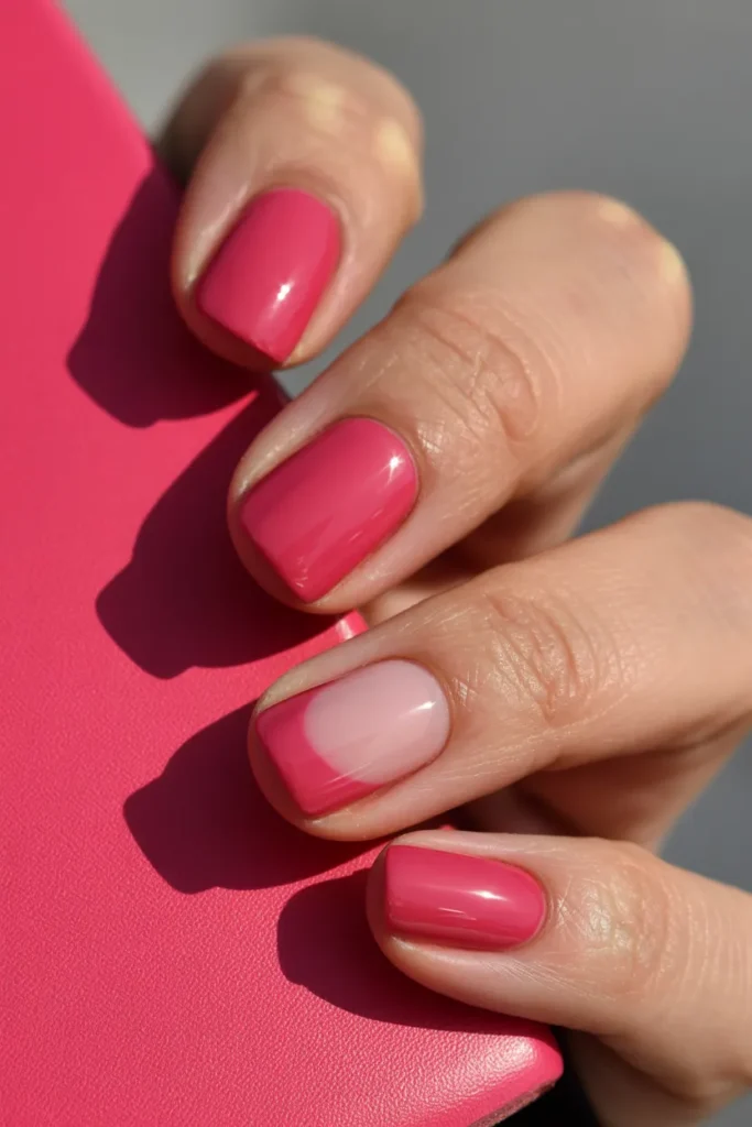 High-Gloss Raspberry Sorbet with Negative Space Half-Moons