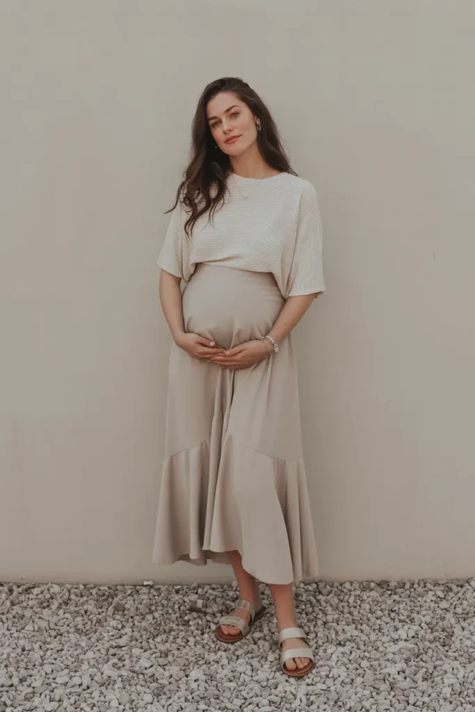 High-Waisted Maternity Skirt with Loose Top