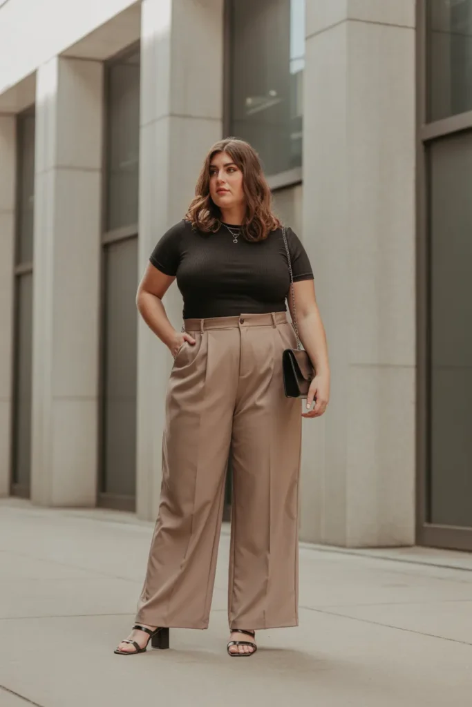 High-Waisted Wide-Leg Trousers with a Fitted Top