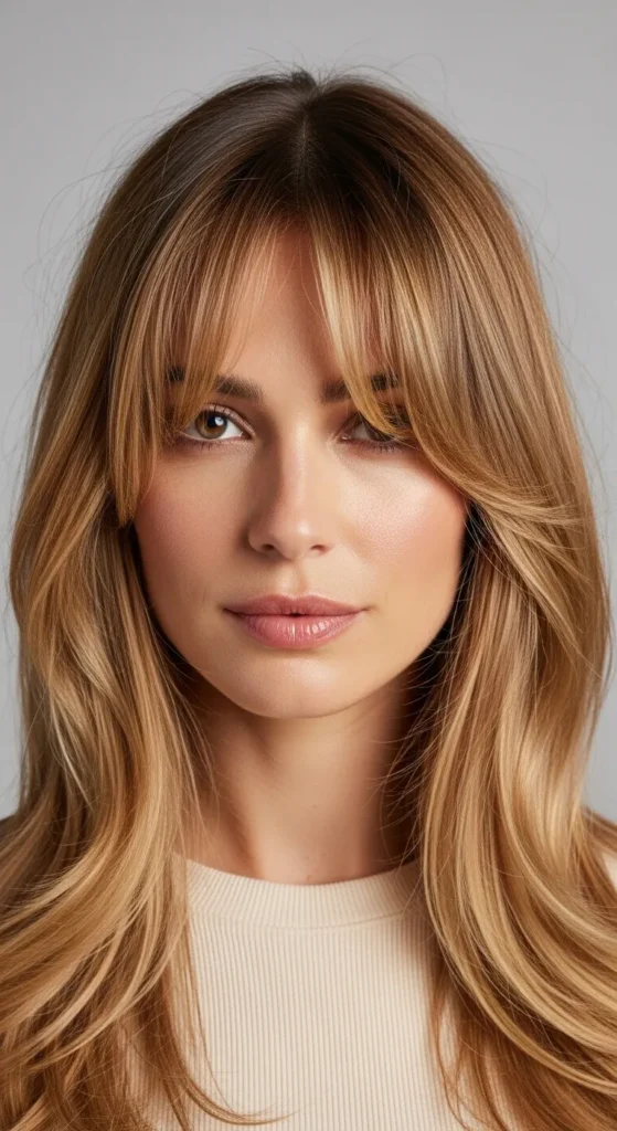 Honey Blonde Curtain Bangs