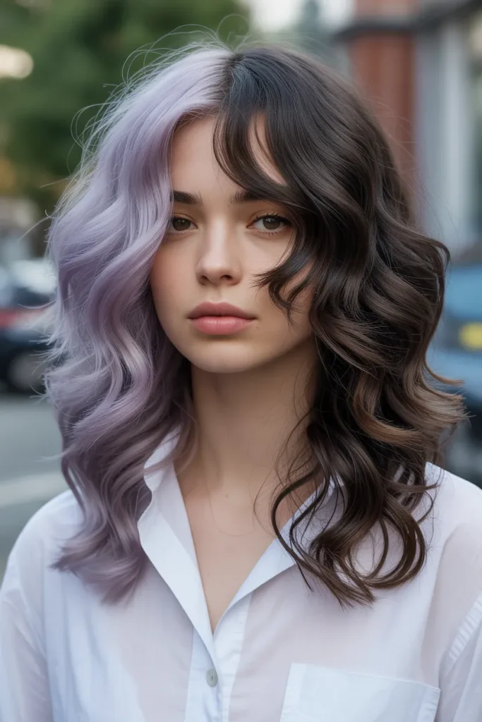 Icy Lavender and Dark Ash Brown Calico Hair