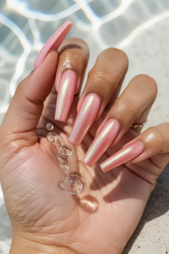 Iridescent Flamingo Pink with 3D "Water Pearl" Accents