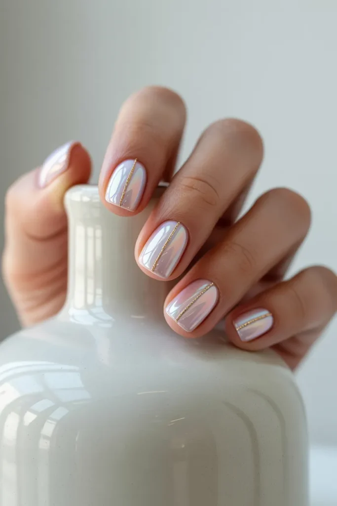 Iridescent Shell Pink with Vertical Gold Thread