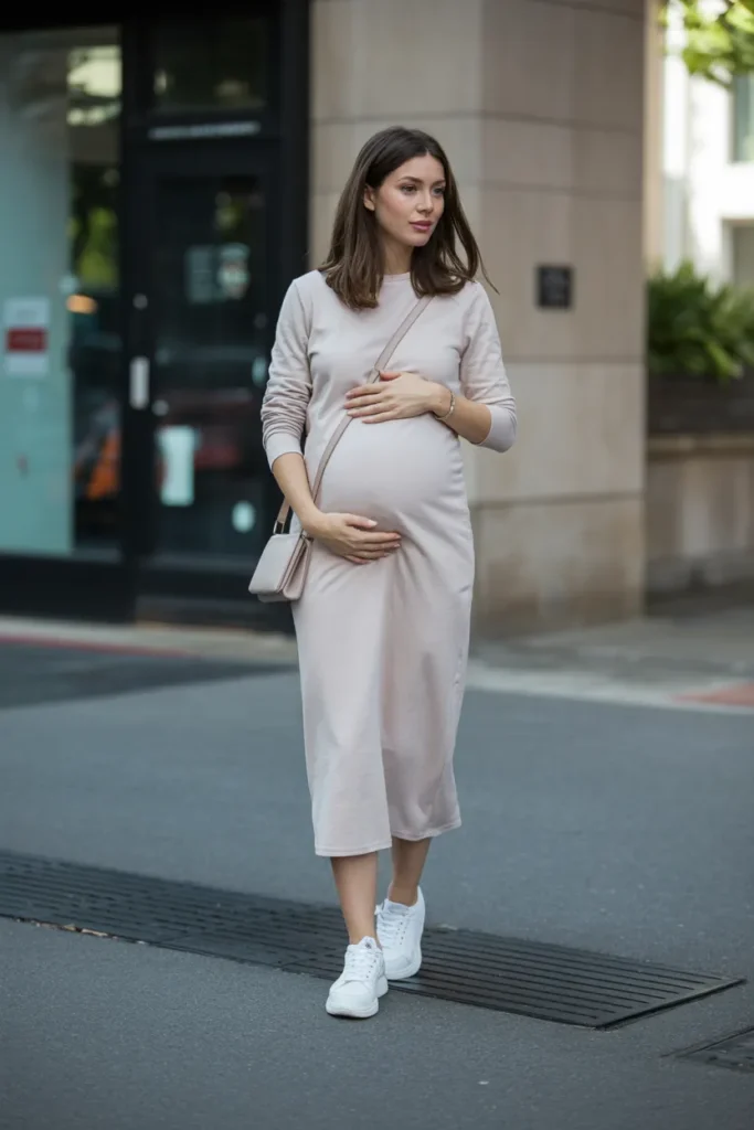 Knit Maternity Dress with Sneakers