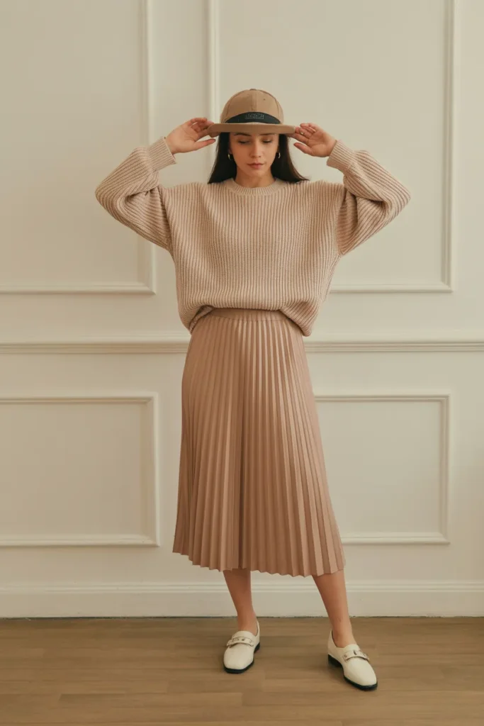 Knit Top with Pleated Midi Skirt
