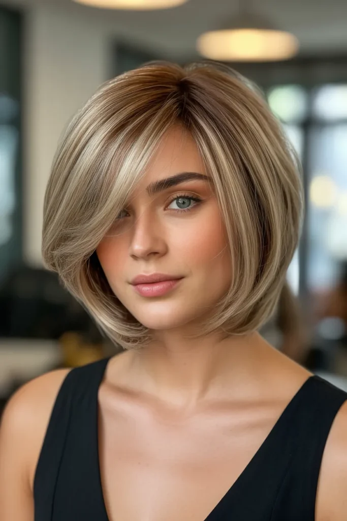 Layered Bob with Side-Swept Fringe