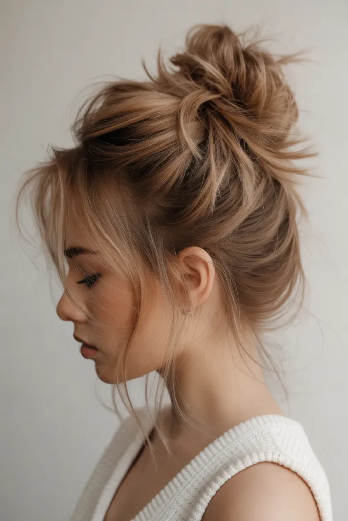Layered Hair Messy Bun