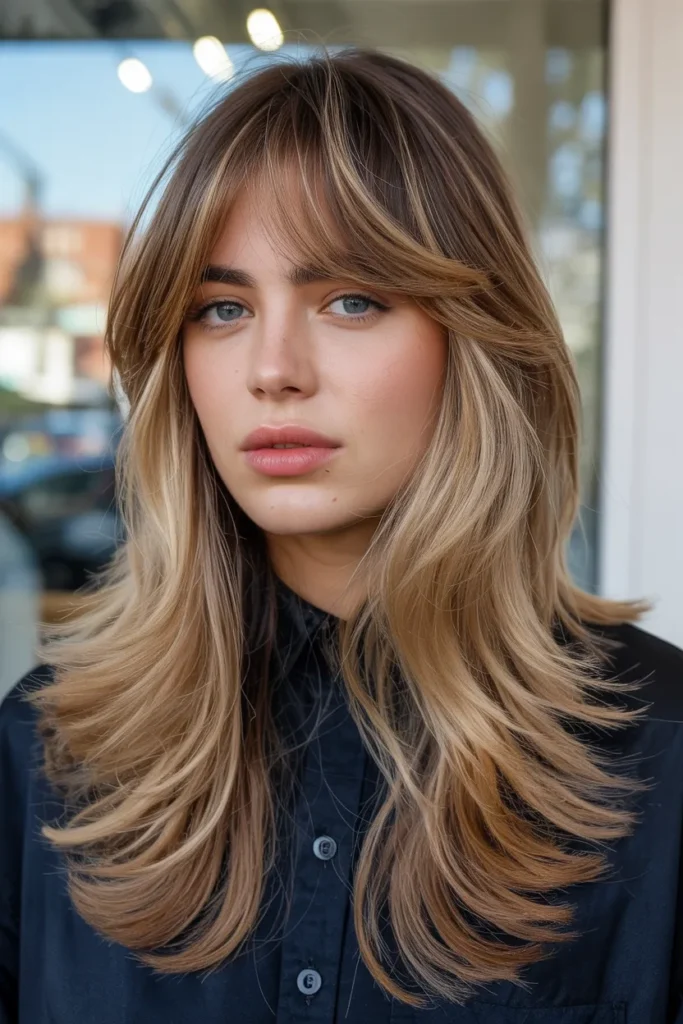 Layered Hair with Curtain Bangs
