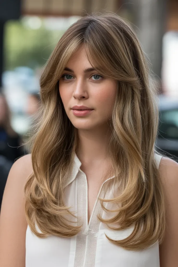 Long Layered Hair with Side Curtain Bangs