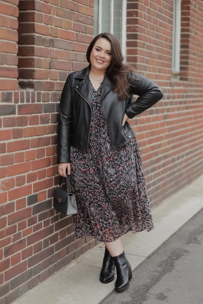 Leather Jacket with Midi Dress