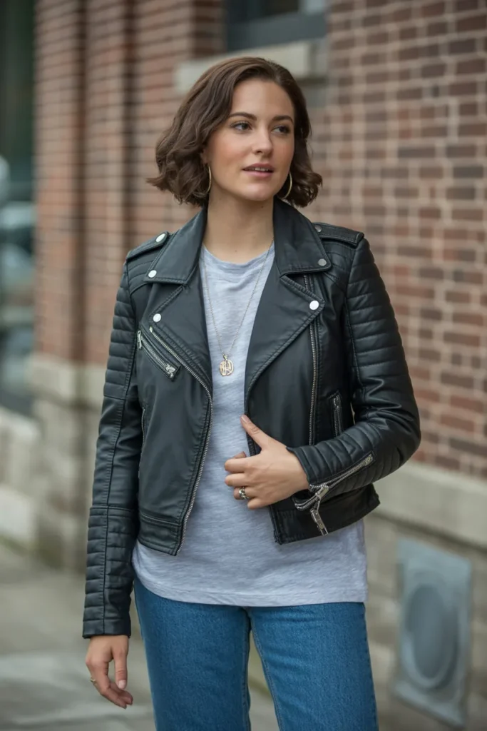 Leather Moto Jacket with Jeans