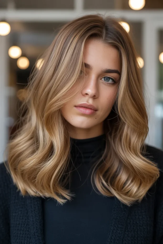 Light Caramel Brown with Face-Framing Highlights