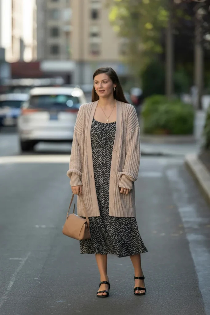 Lightweight Cardigan with Midi Dress