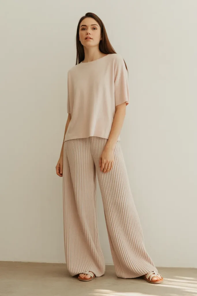 Lightweight Knit Top with Wide-Leg Pants