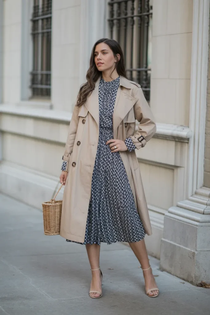Lightweight Trench Coat with Midi Dress