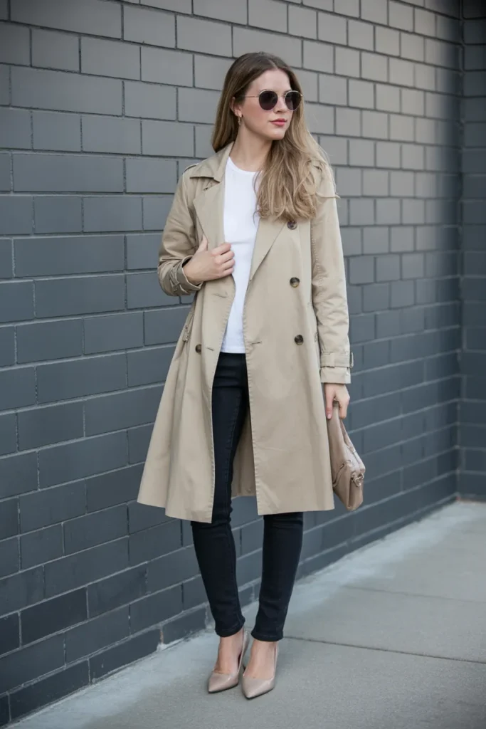 Lightweight Trench Coat with Skinny Jeans