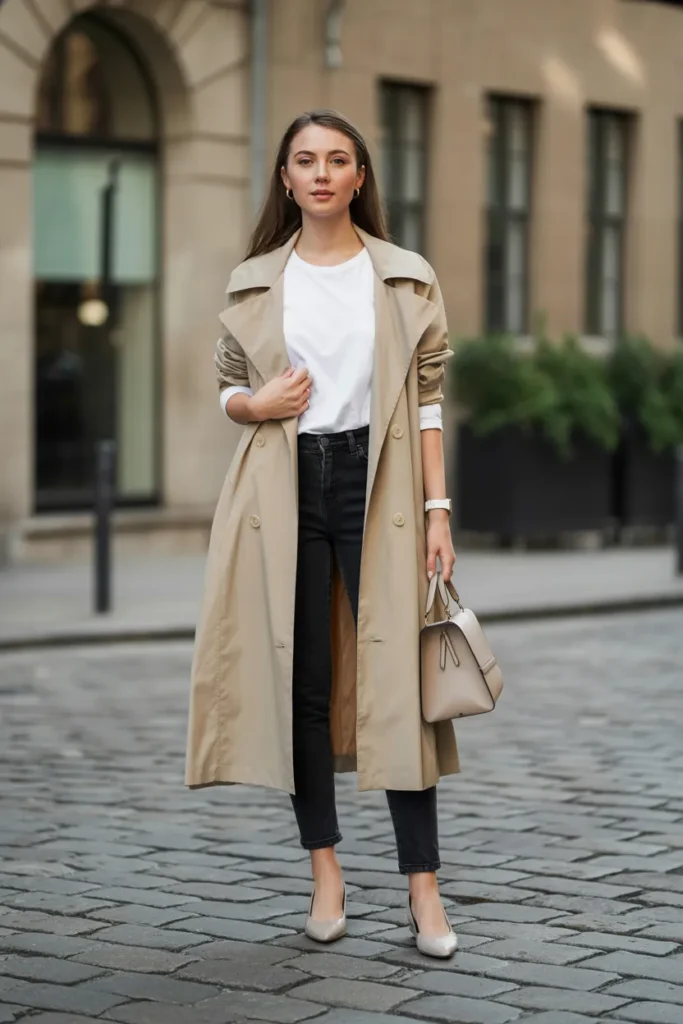 Lightweight Trench Coat with Skinny Jeans
