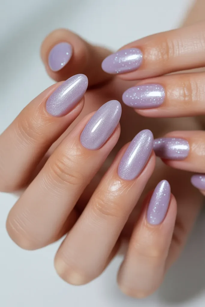 Lilac Almond Nails With Glitter Gradient