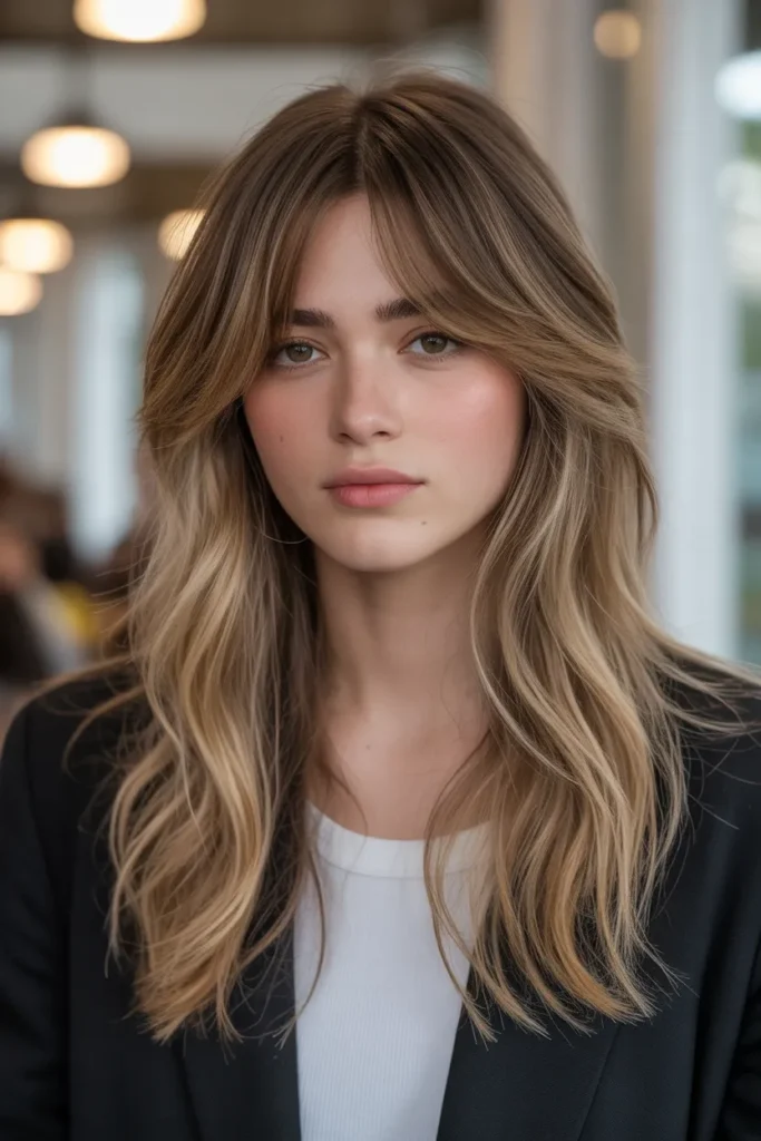 Long Hair with Choppy Layers and Side Bangs
