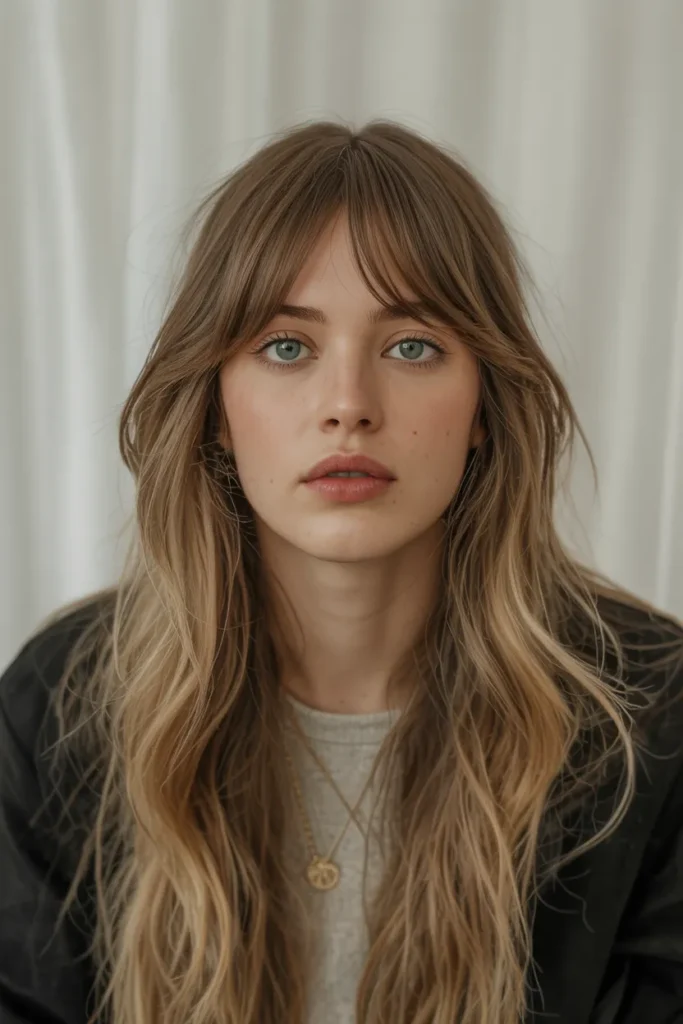 Long Hair with Curtain Bangs
