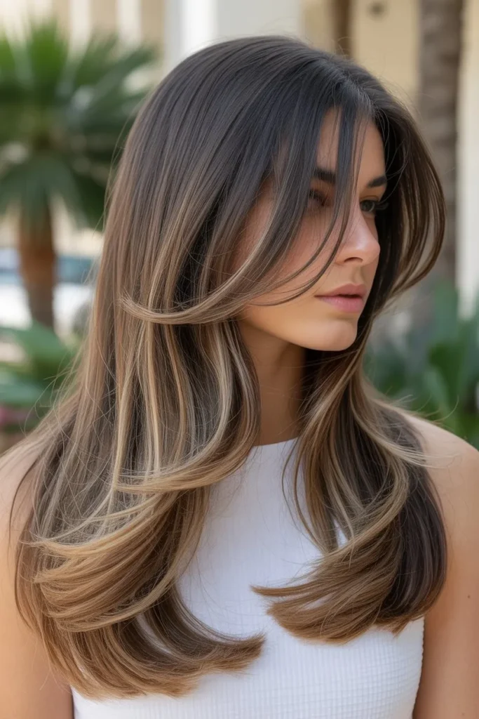 Long Layered Hair with Blended Highlights