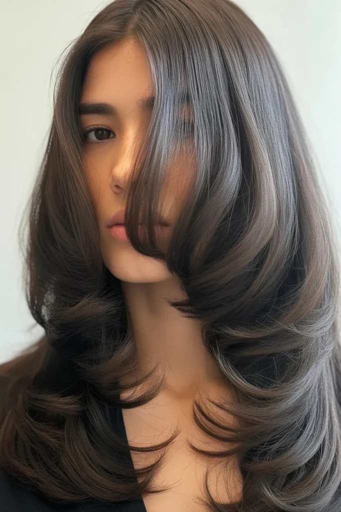 Long Layered Hair with Deep Side Part
