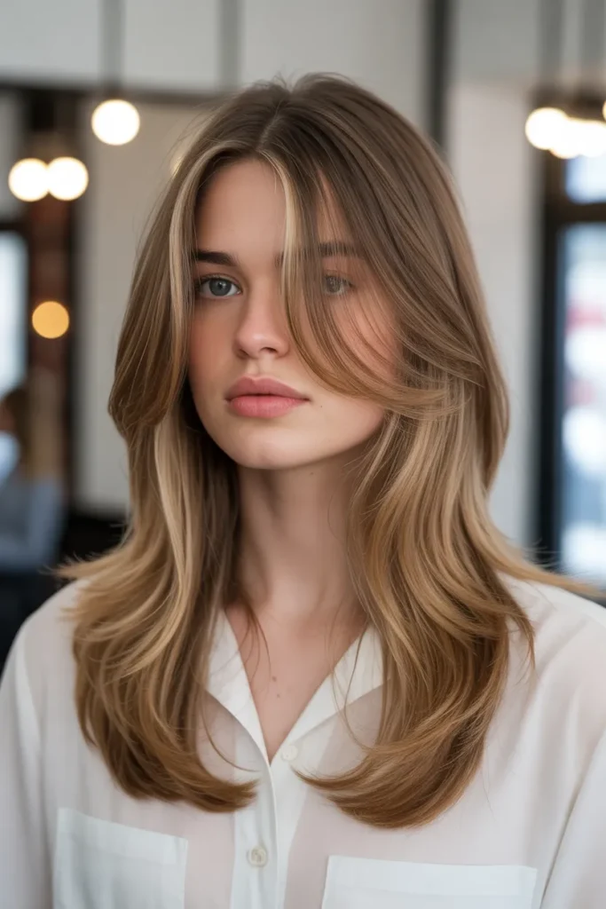 Long Layered Hair with Face-Framing Side Pieces
