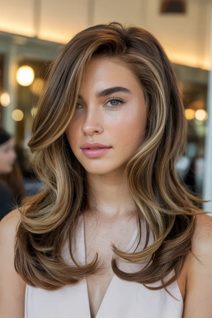Long Layered Hair with Side-Parted Waves