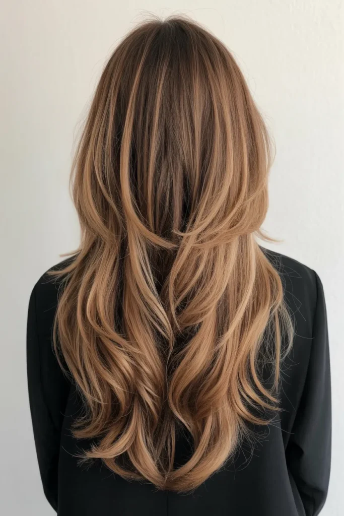 Long Layered Hair with V-Cut Ends