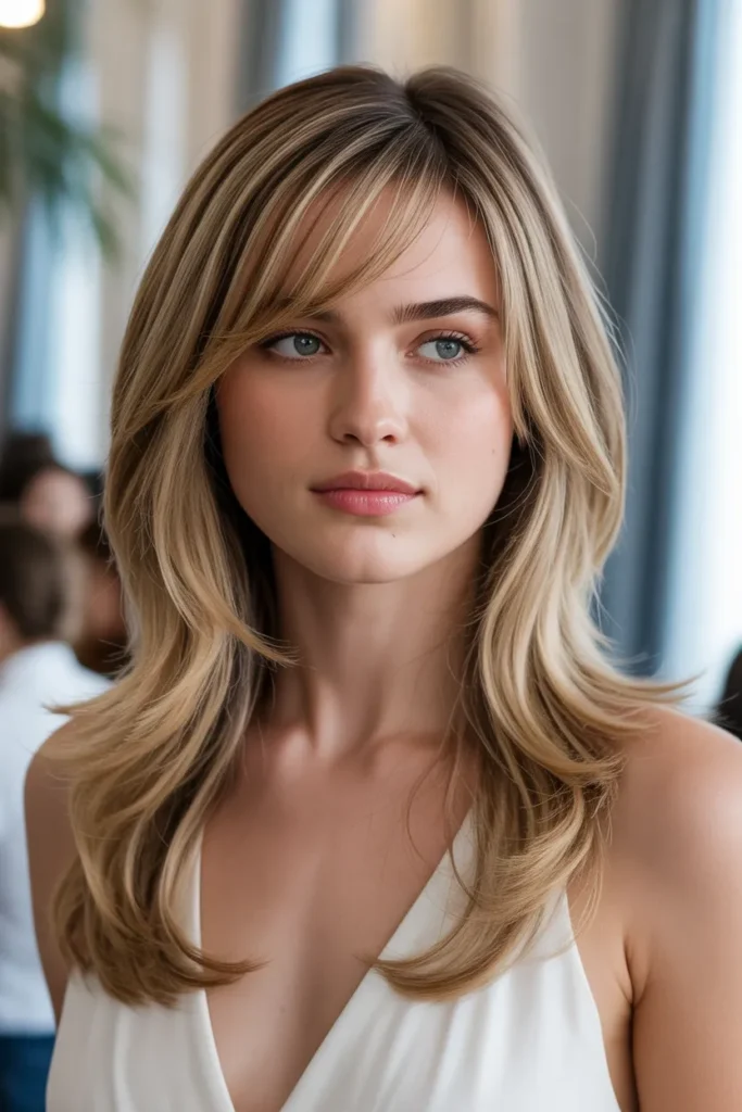 Long Layers with Side-Swept Bangs