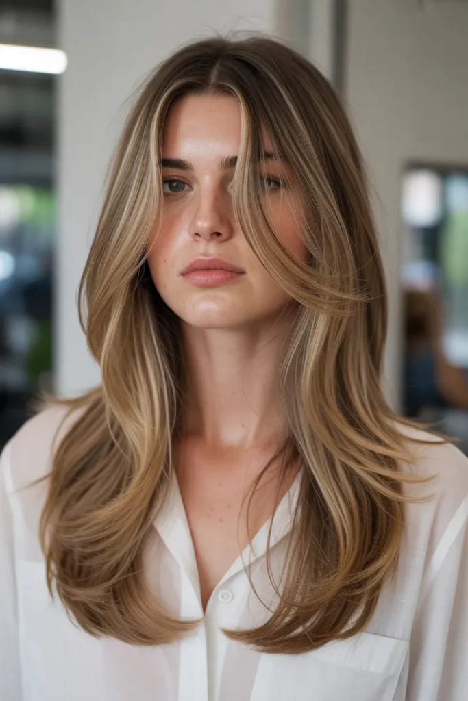 Long Soft Layers with Face-Framing Highlights