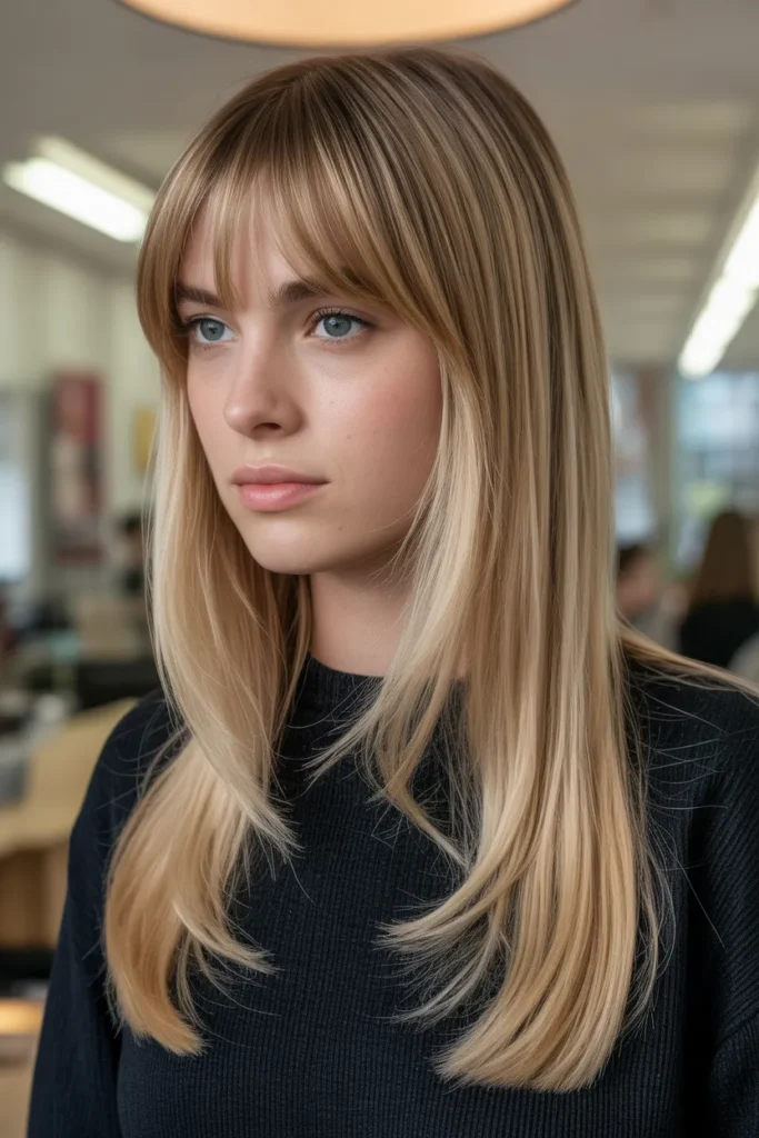 Long Straight Hair with Long Layered Bangs