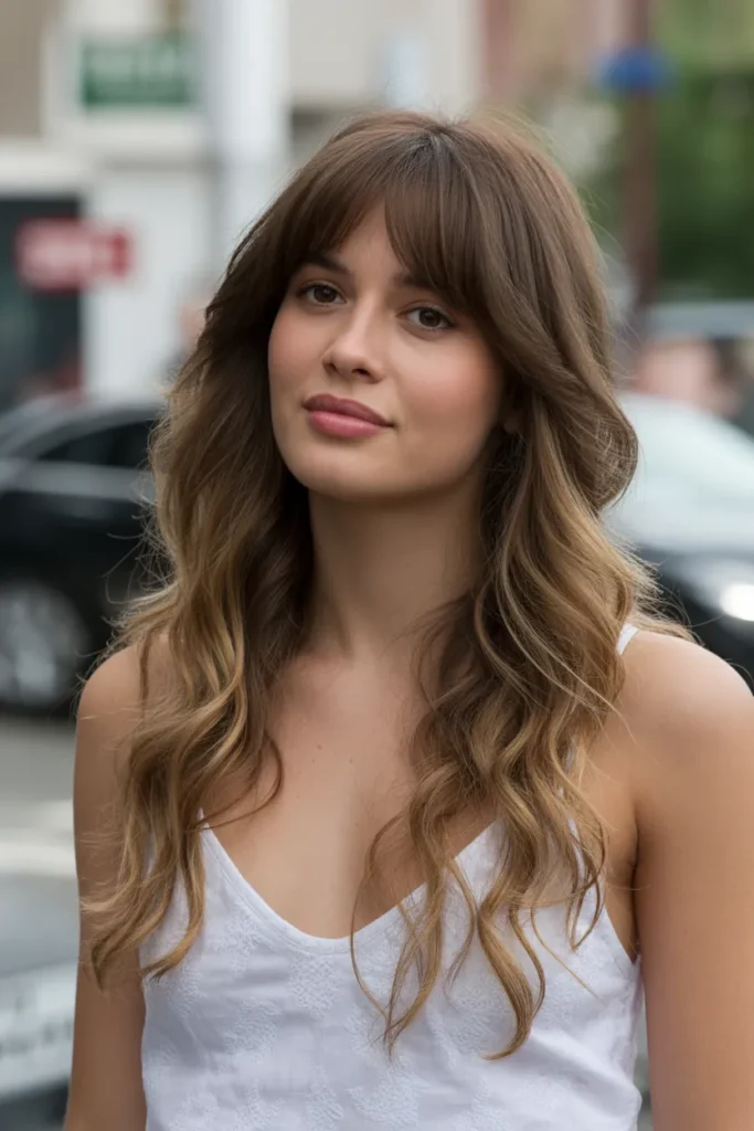 Long Wavy Hair with Soft Side Bangs