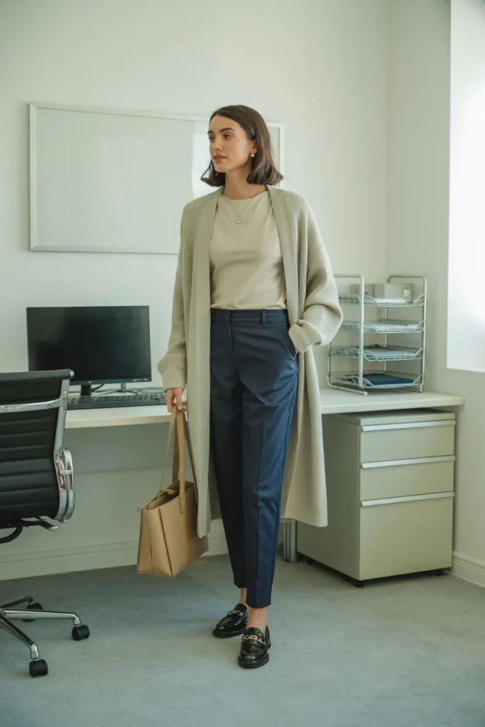 Longline Cardigan with Slim Trousers