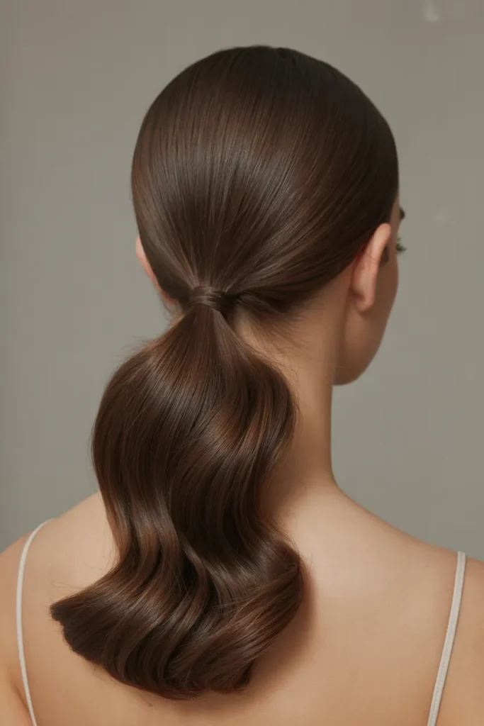 Low Sleek Ponytail with Middle Part