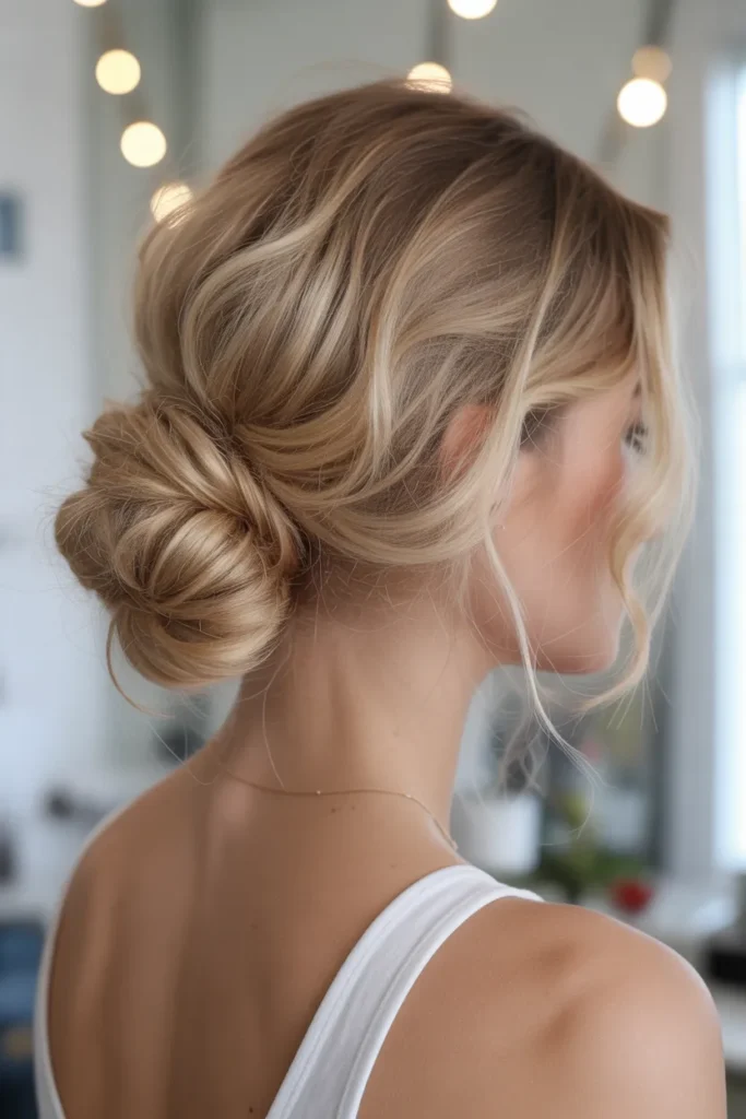 Low Textured Bun with Loose Waves