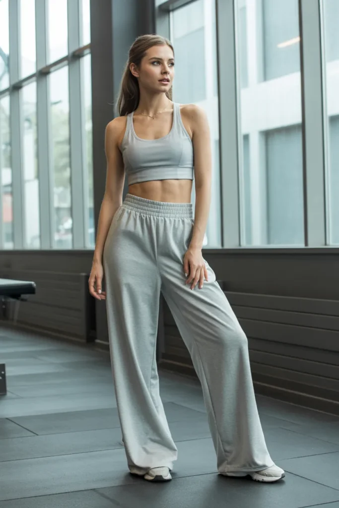 Matching Sports Bra and Wide-Leg Track Pants